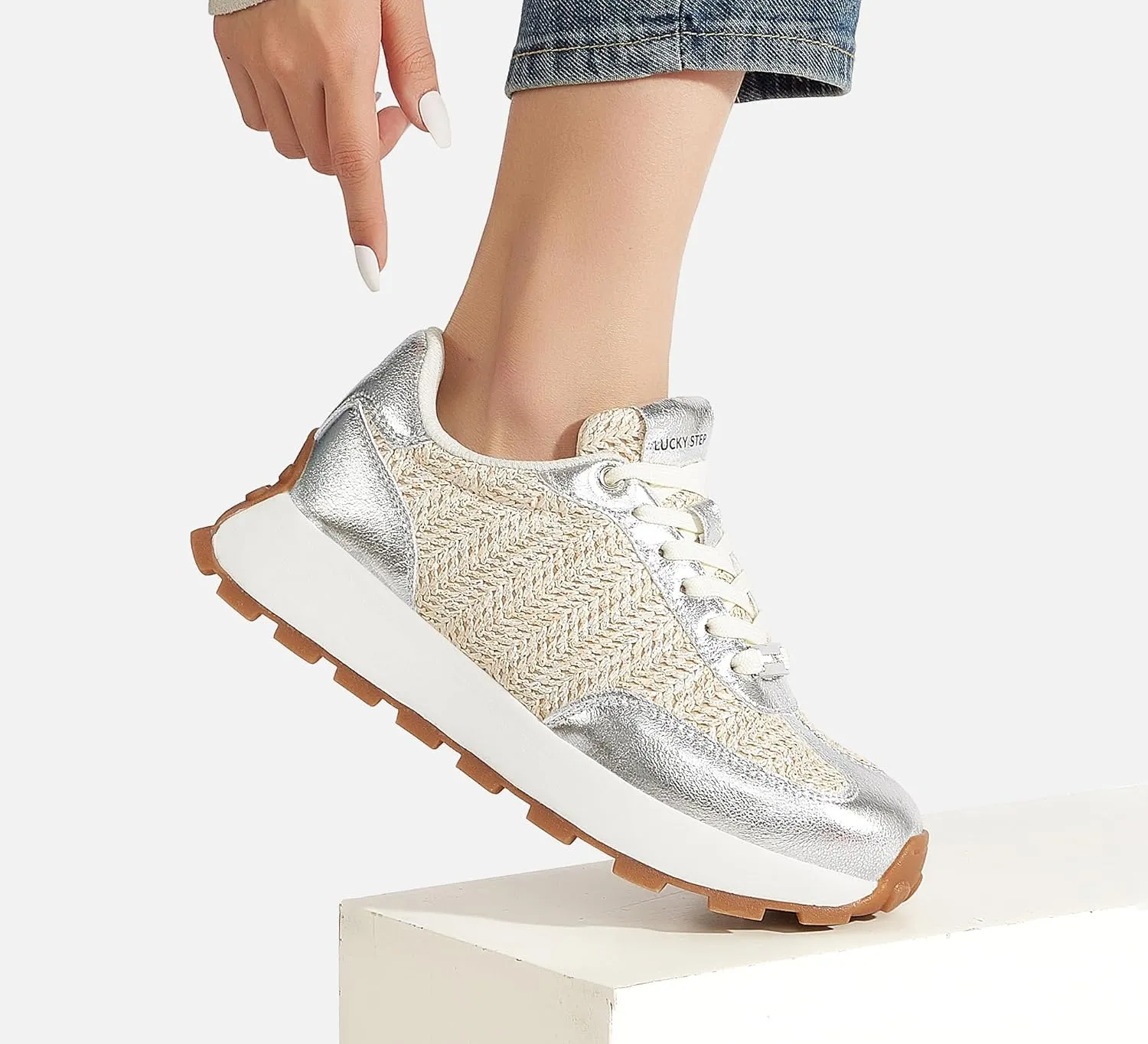 LUCKY STEP Women's Platform Fashion Sneakers Retro Classic Trainers Casual Lace-up Stylish Tennis Running Walking Shoes