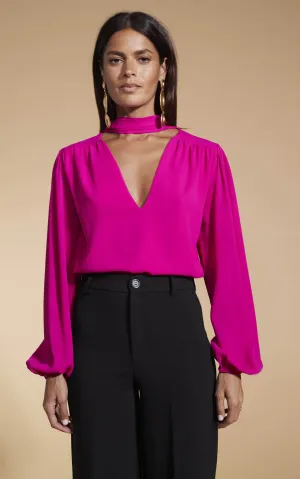 Lyma (multi-way) Tie Neck Top In Solid Magenta