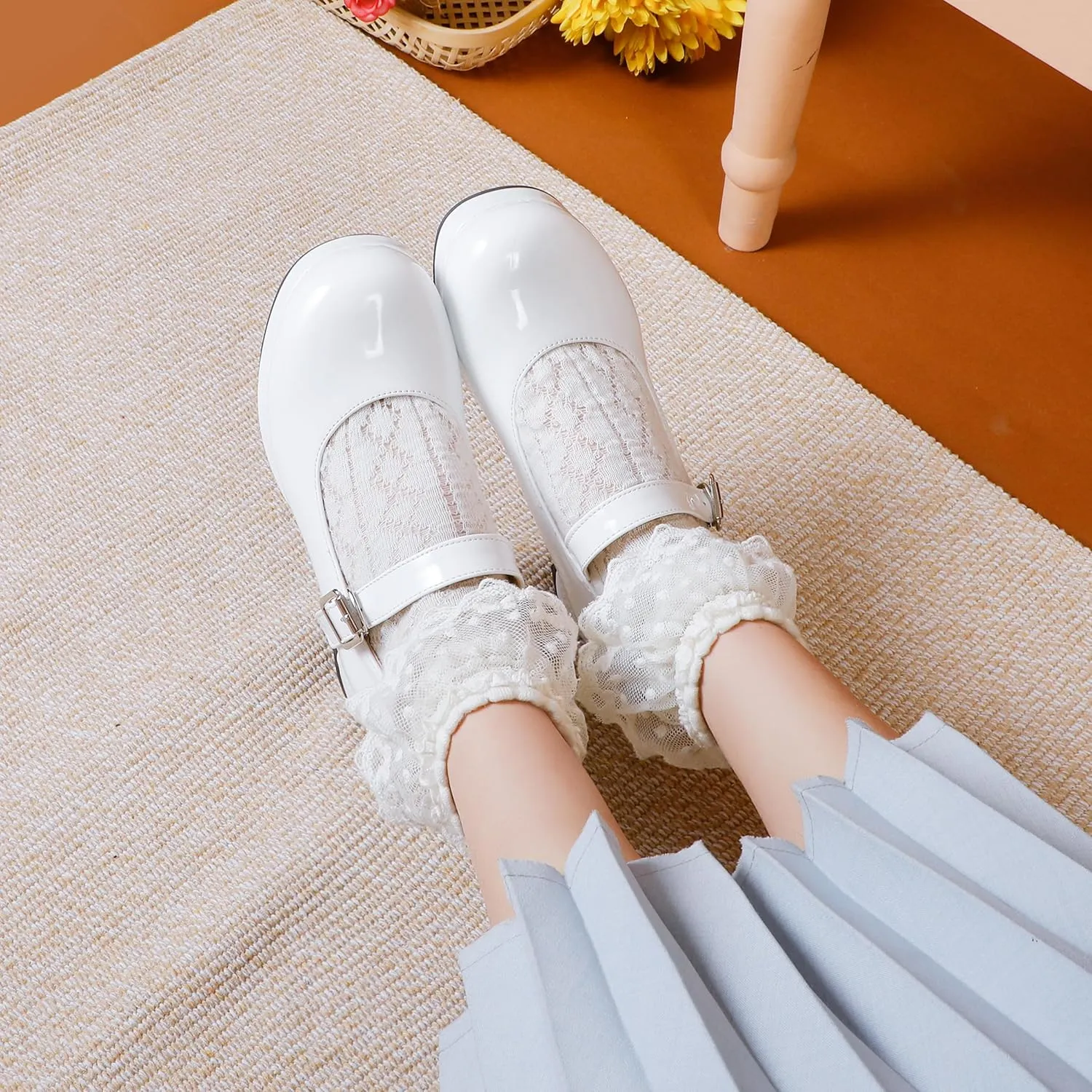 Mary Jane Heels Round Closed Toe High Block Chunky Heels Mary Jane Pumps Comfortable Vintage Heels Dress Shoes