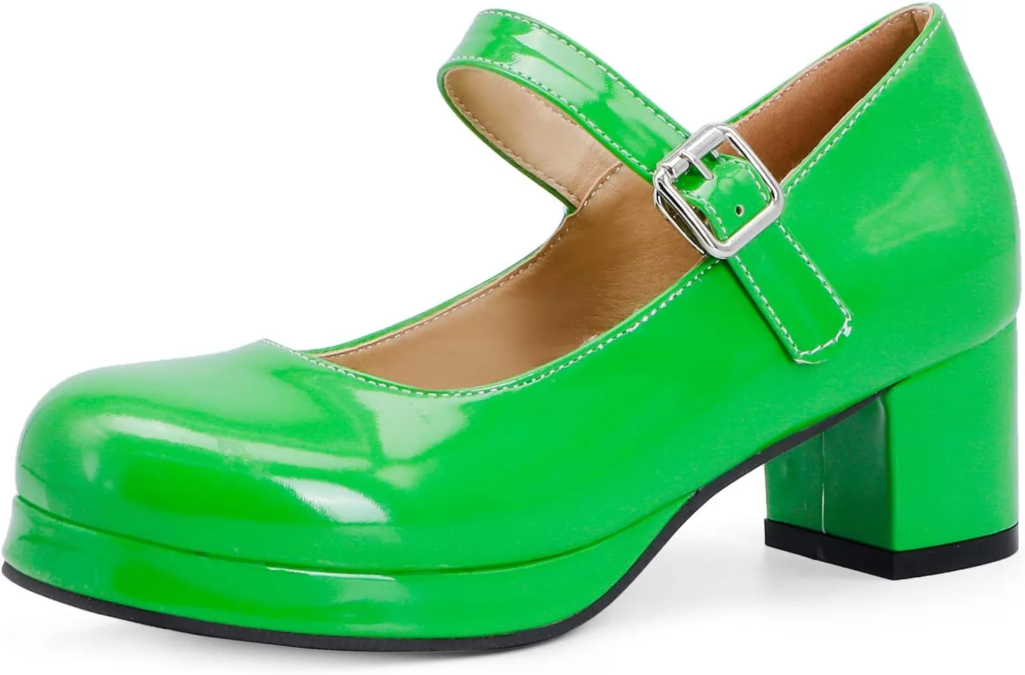 Mary Jane Heels Round Closed Toe High Block Chunky Heels Mary Jane Pumps Comfortable Vintage Heels Dress Shoes