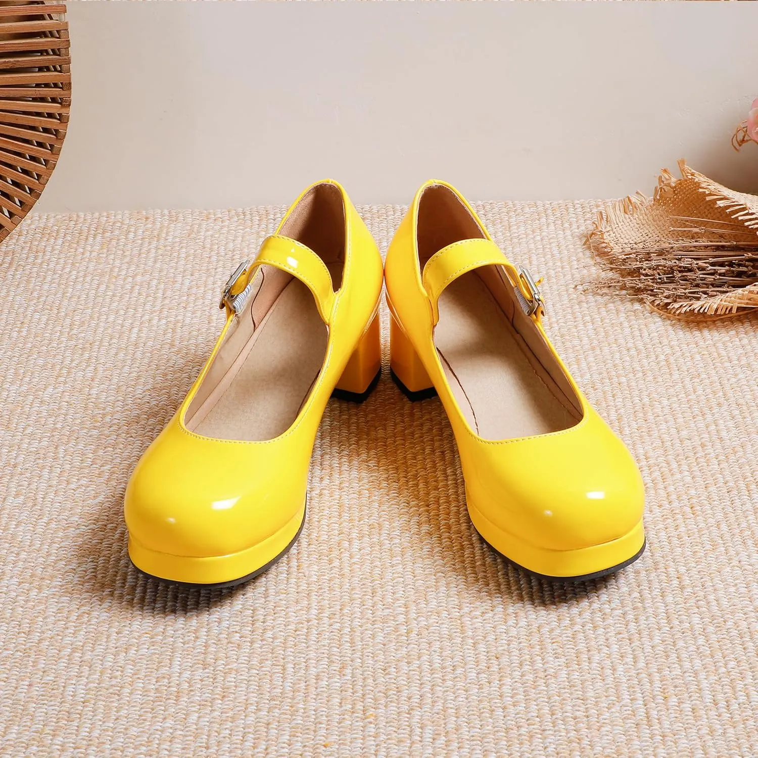 Mary Jane Heels Round Closed Toe High Block Chunky Heels Mary Jane Pumps Comfortable Vintage Heels Dress Shoes