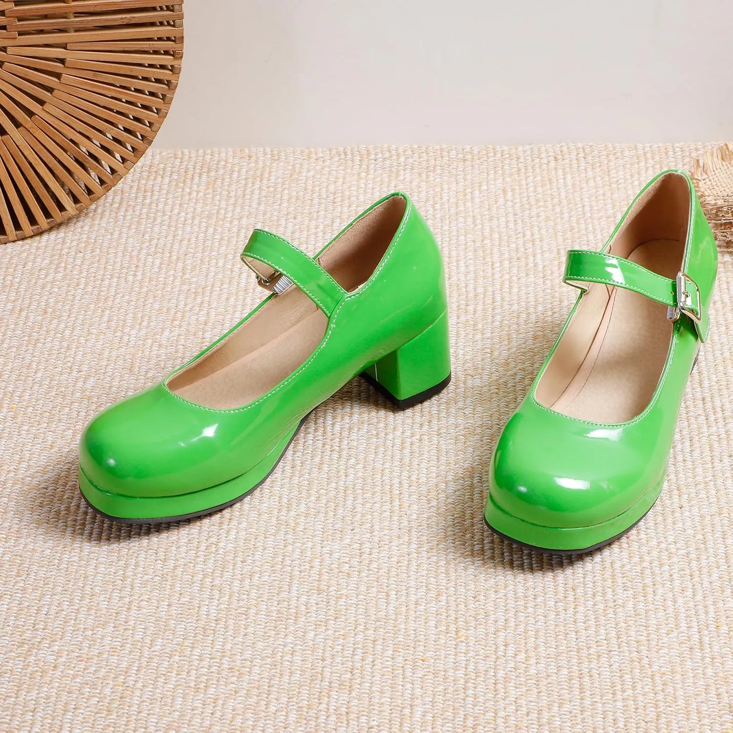 Mary Jane Heels Round Closed Toe High Block Chunky Heels Mary Jane Pumps Comfortable Vintage Heels Dress Shoes