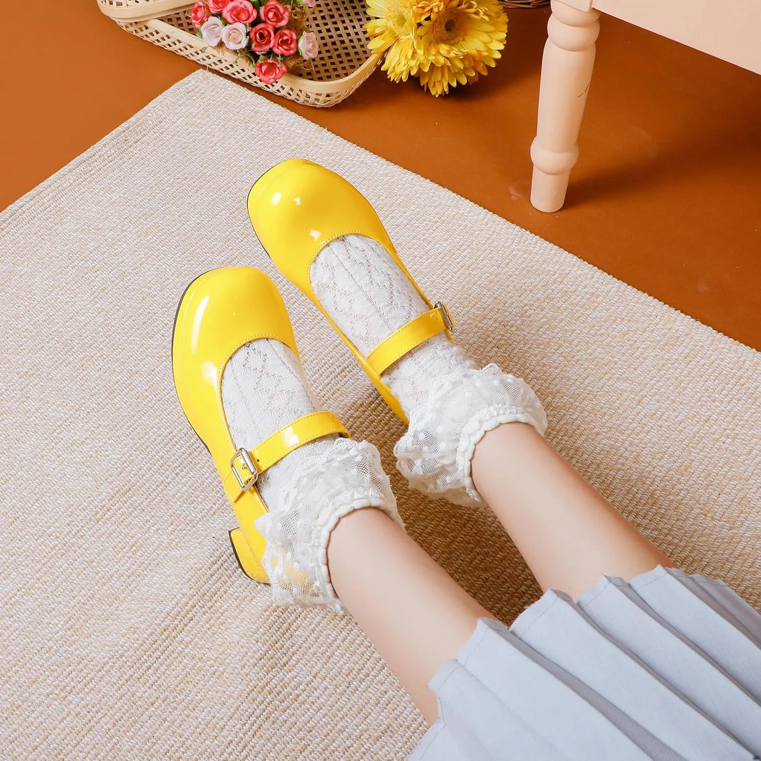 Mary Jane Heels Round Closed Toe High Block Chunky Heels Mary Jane Pumps Comfortable Vintage Heels Dress Shoes