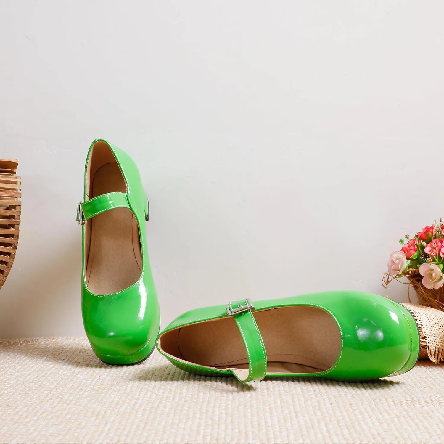 Mary Jane Heels Round Closed Toe High Block Chunky Heels Mary Jane Pumps Comfortable Vintage Heels Dress Shoes