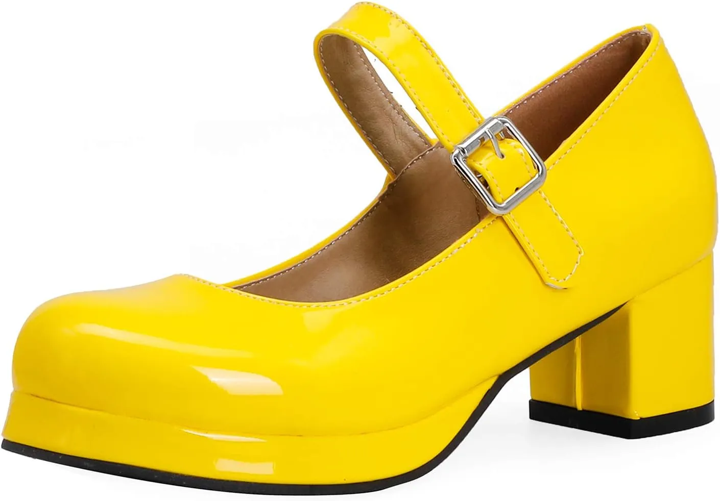 Mary Jane Heels Round Closed Toe High Block Chunky Heels Mary Jane Pumps Comfortable Vintage Heels Dress Shoes