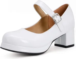 Mary Jane Heels Round Closed Toe High Block Chunky Heels Mary Jane Pumps Comfortable Vintage Heels Dress Shoes