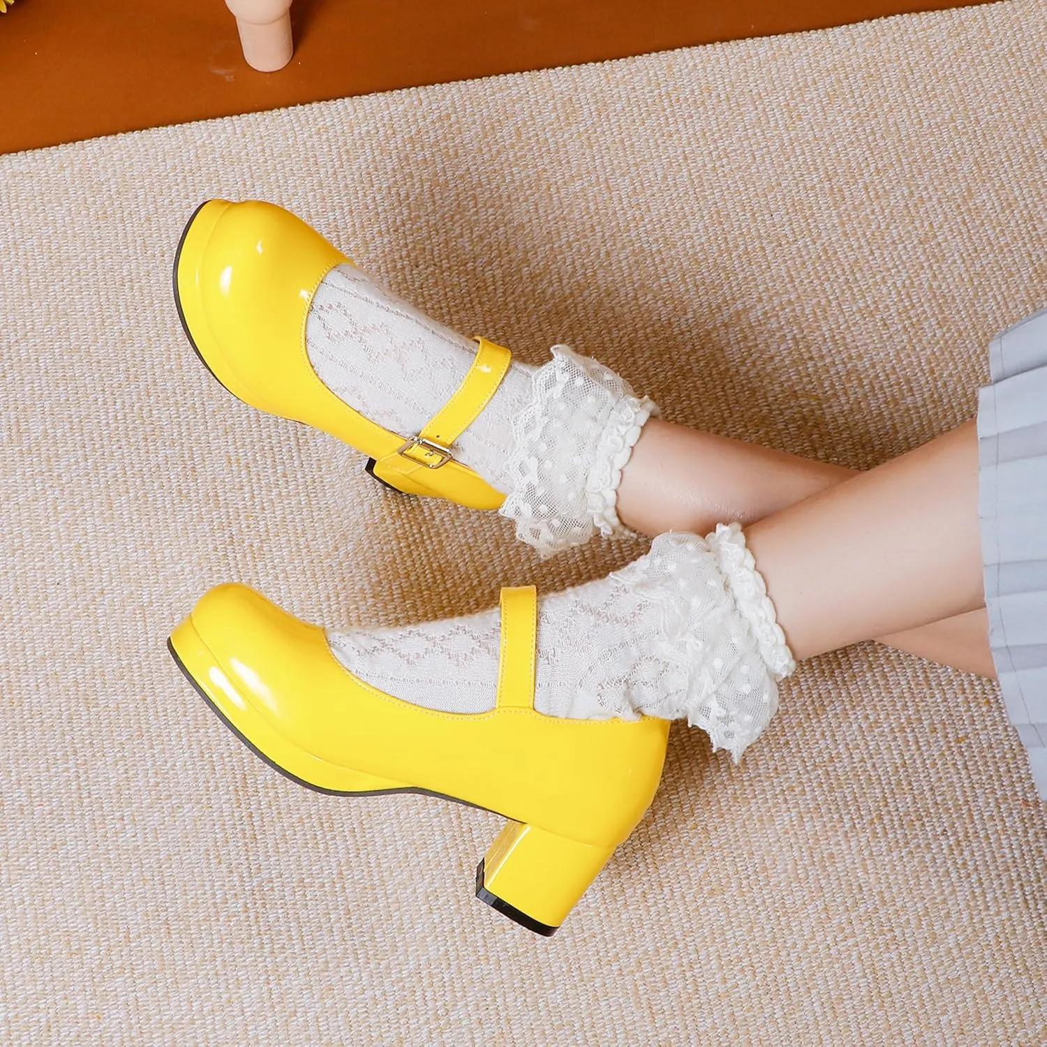 Mary Jane Heels Round Closed Toe High Block Chunky Heels Mary Jane Pumps Comfortable Vintage Heels Dress Shoes