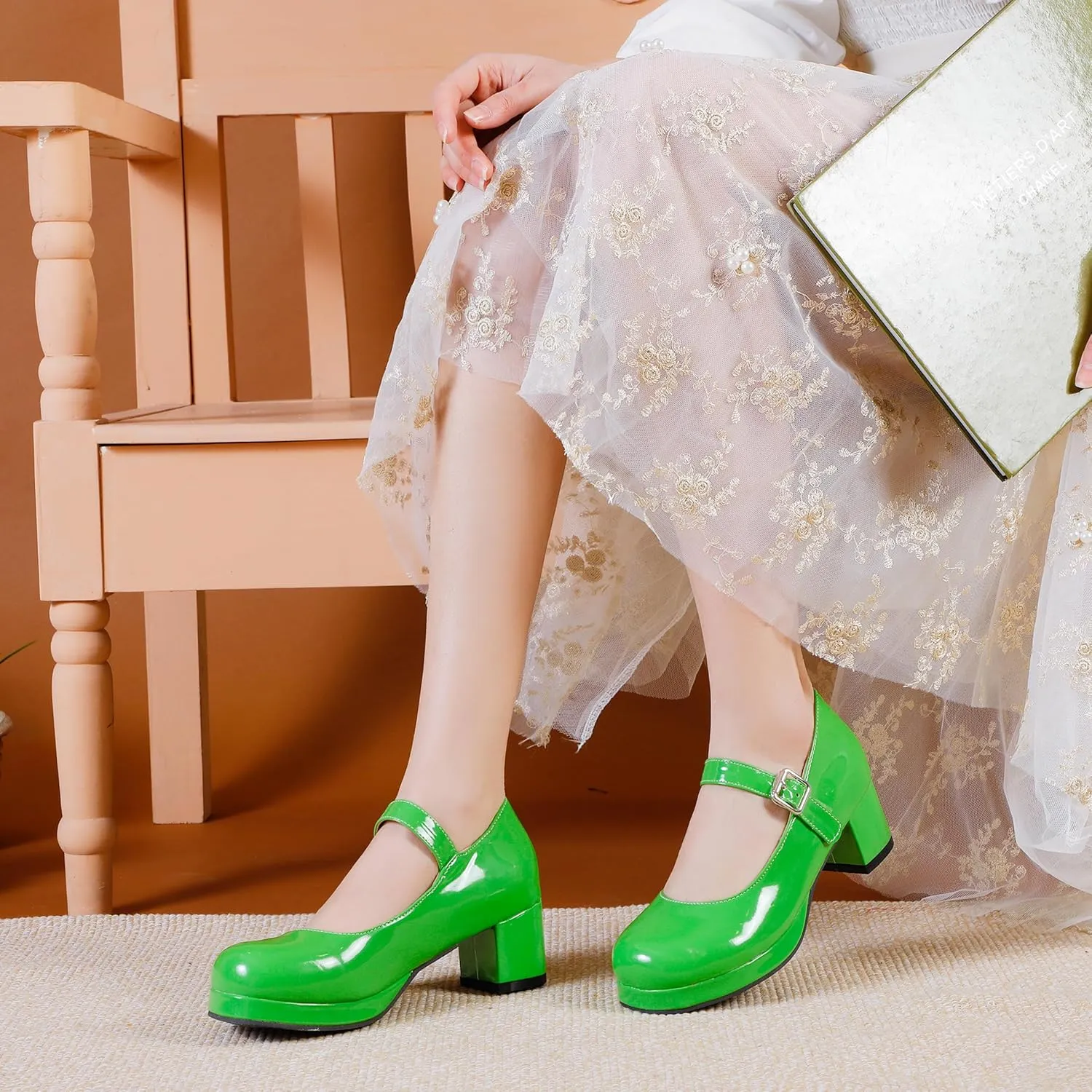 Mary Jane Heels Round Closed Toe High Block Chunky Heels Mary Jane Pumps Comfortable Vintage Heels Dress Shoes