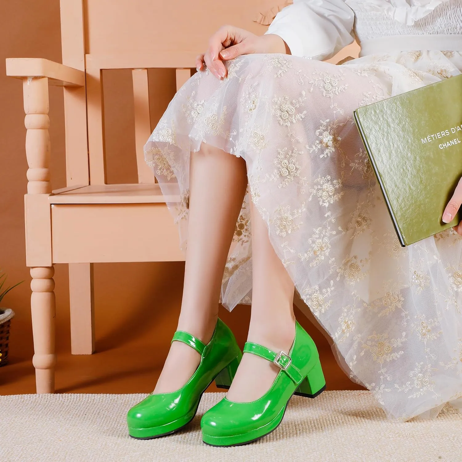 Mary Jane Heels Round Closed Toe High Block Chunky Heels Mary Jane Pumps Comfortable Vintage Heels Dress Shoes