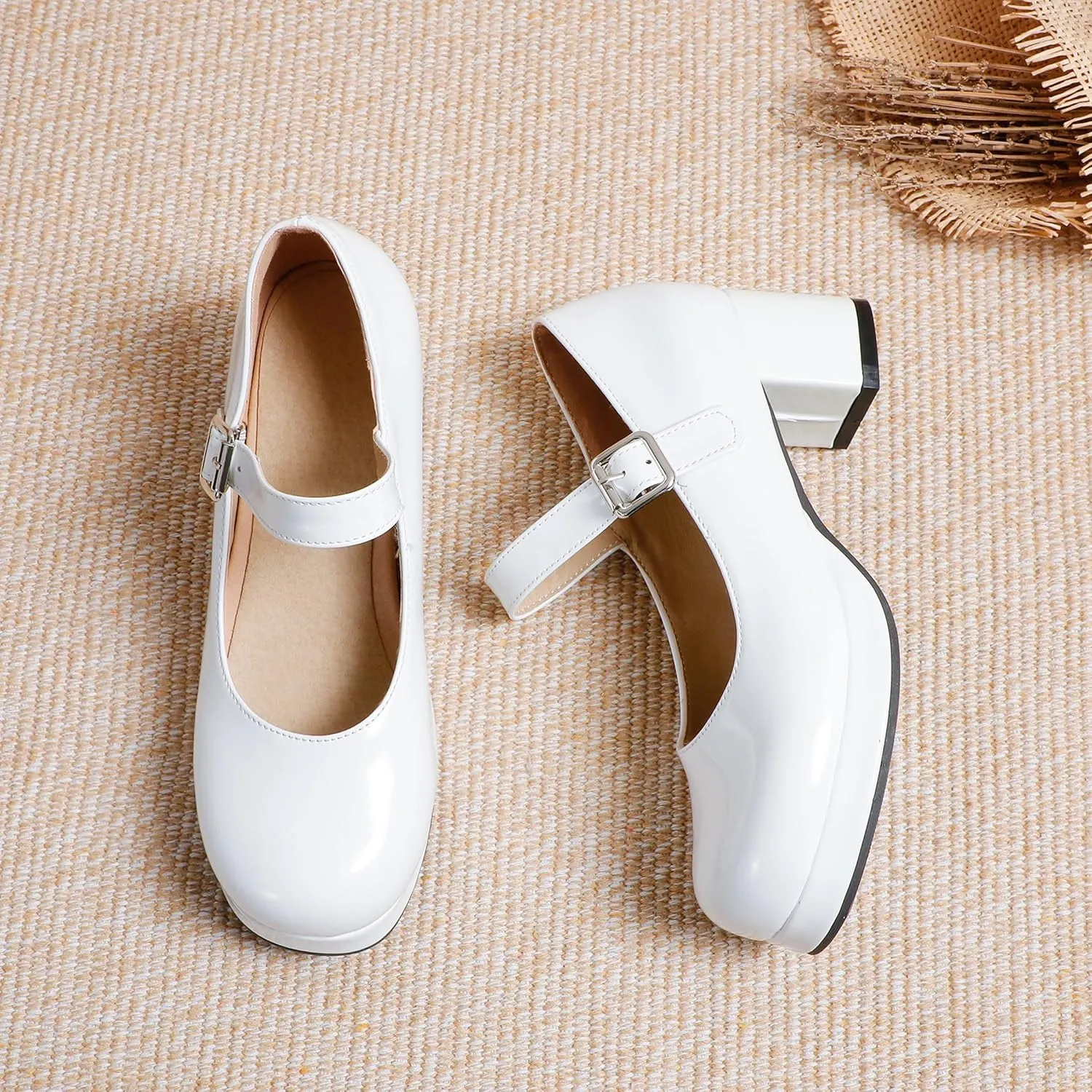 Mary Jane Heels Round Closed Toe High Block Chunky Heels Mary Jane Pumps Comfortable Vintage Heels Dress Shoes