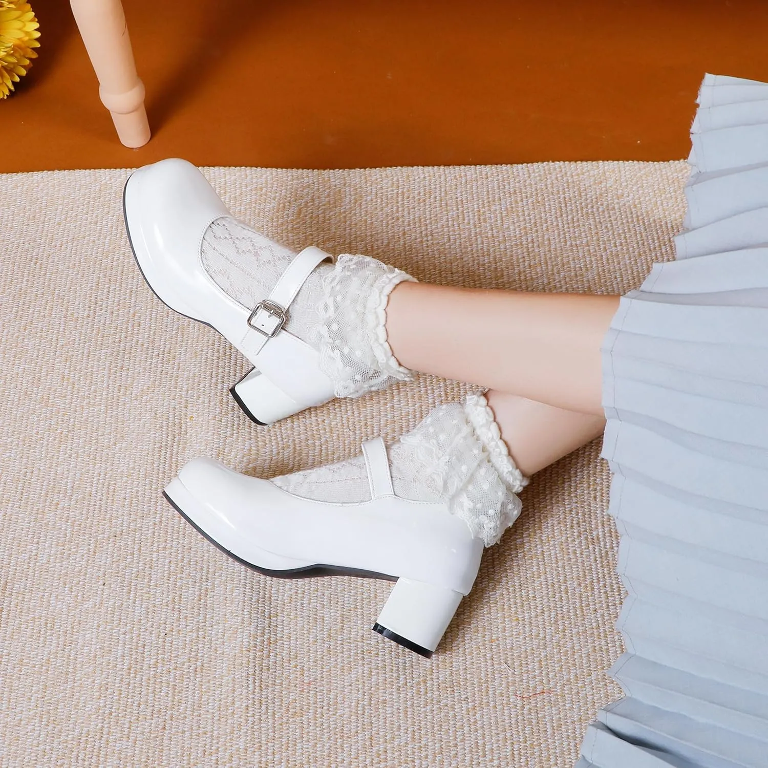 Mary Jane Heels Round Closed Toe High Block Chunky Heels Mary Jane Pumps Comfortable Vintage Heels Dress Shoes