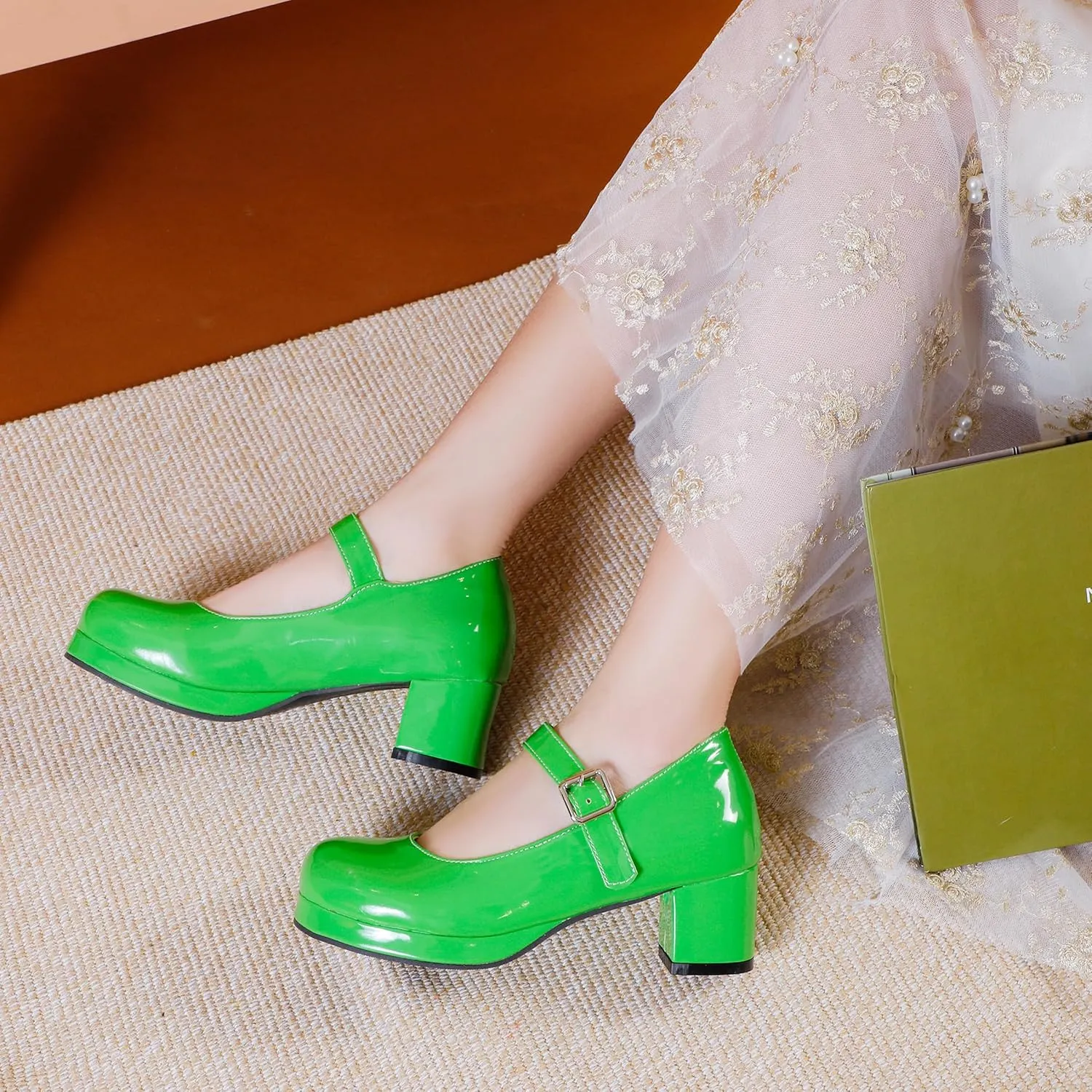 Mary Jane Heels Round Closed Toe High Block Chunky Heels Mary Jane Pumps Comfortable Vintage Heels Dress Shoes