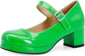 Mary Jane Heels Round Closed Toe High Block Chunky Heels Mary Jane Pumps Comfortable Vintage Heels Dress Shoes