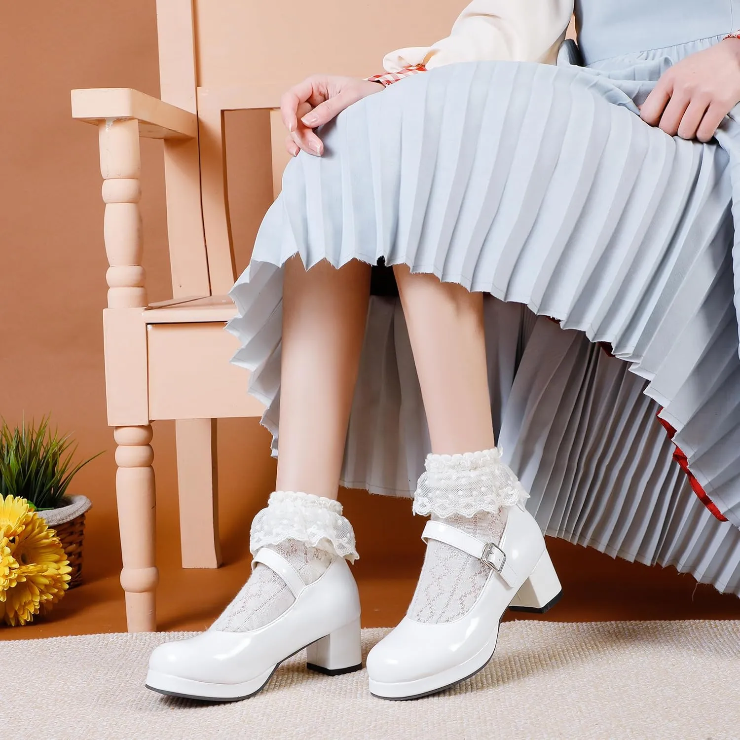 Mary Jane Heels Round Closed Toe High Block Chunky Heels Mary Jane Pumps Comfortable Vintage Heels Dress Shoes