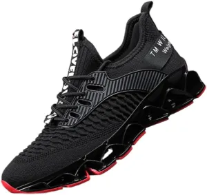 Men's Casual Sports Shoes with Geometric Fabric Upper and Lace-Up Closure, Rubber Sole