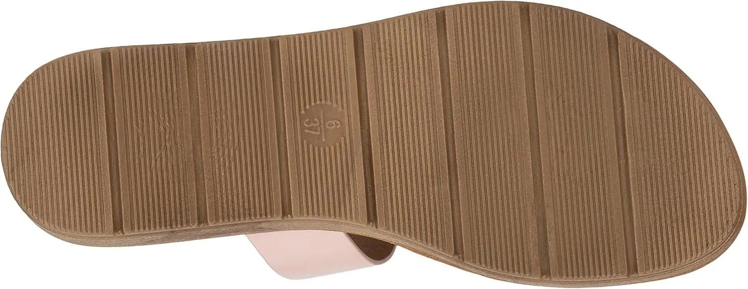 Olivia Miller Womens Fashion Ladies Shoes, Molly PU Vegan Leather Double Buckle Strap Dual Band Slip On Open Toe Trendy Casual Summer Slide Flat Sandals