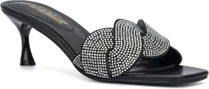 Olivia Miller Womens Fashion LadiesShoes, Alaina PU Vegan Leather Rhinestones Trendy Single Open Toe Strap, Slide On 1.5 Inch Low Mid Kitten Heel Sandals