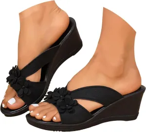 Orthopedic Wedge Sandals for Women 2025 Solid Color Open Toe Fashionable Casual Summer Flower Slippers Breathable Comfortable Hollow Beach Walking Wedges Heel Sandals