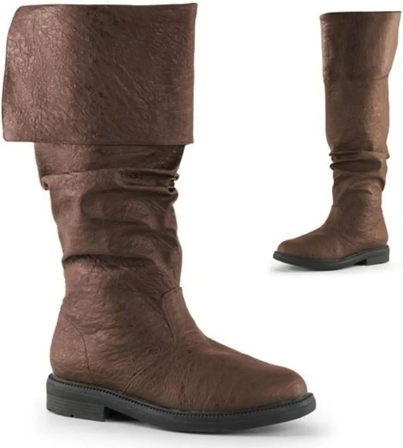 Oversized Medieval Pirate Boots, Renaissance Western Knight Jazz Botas Piratas Renacentistas, Mid Calf Gothic Pull-On for Male and Female Cosplay (US 9, Black)