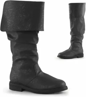 Oversized Medieval Pirate Boots, Renaissance Western Knight Jazz Botas Piratas Renacentistas, Mid Calf Gothic Pull-On for Male and Female Cosplay (US 9, Black)
