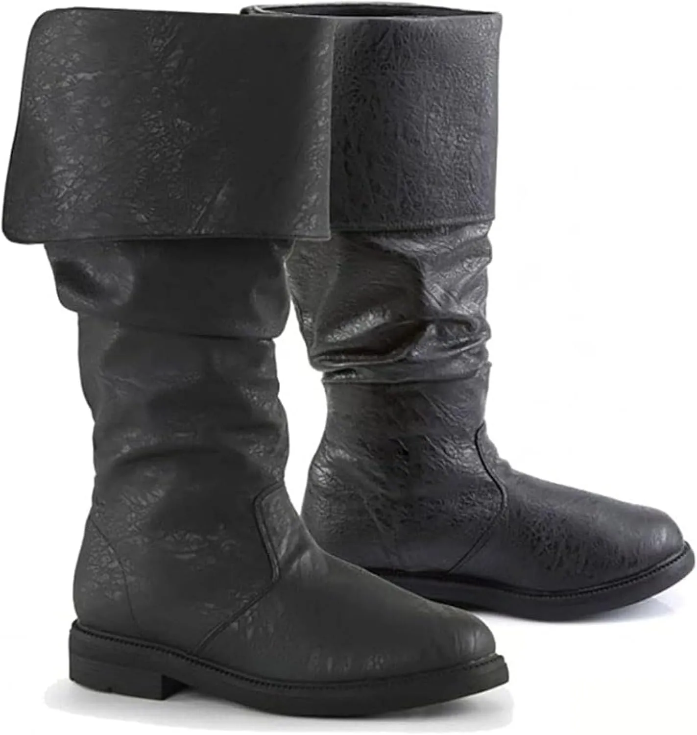 Oversized Medieval Pirate Boots, Renaissance Western Knight Jazz Botas Piratas Renacentistas, Mid Calf Gothic Pull-On for Male and Female Cosplay (US 9, Black)