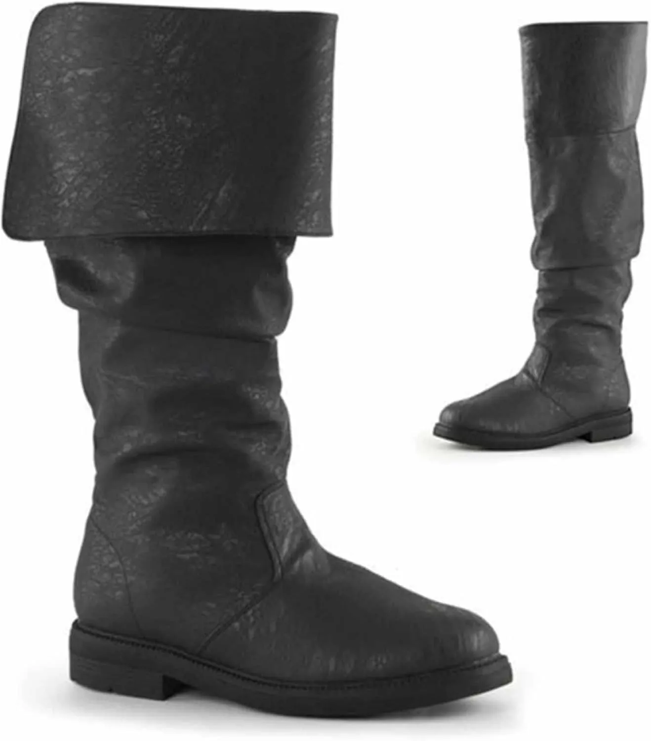 Oversized Medieval Pirate Boots, Renaissance Western Knight Jazz Botas Piratas Renacentistas, Mid Calf Gothic Pull-On for Male and Female Cosplay (US 9, Black)