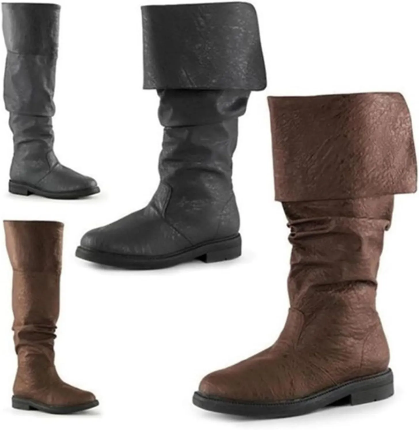 Oversized Medieval Pirate Boots, Renaissance Western Knight Jazz Botas Piratas Renacentistas, Mid Calf Gothic Pull-On for Male and Female Cosplay (US 9, Black)