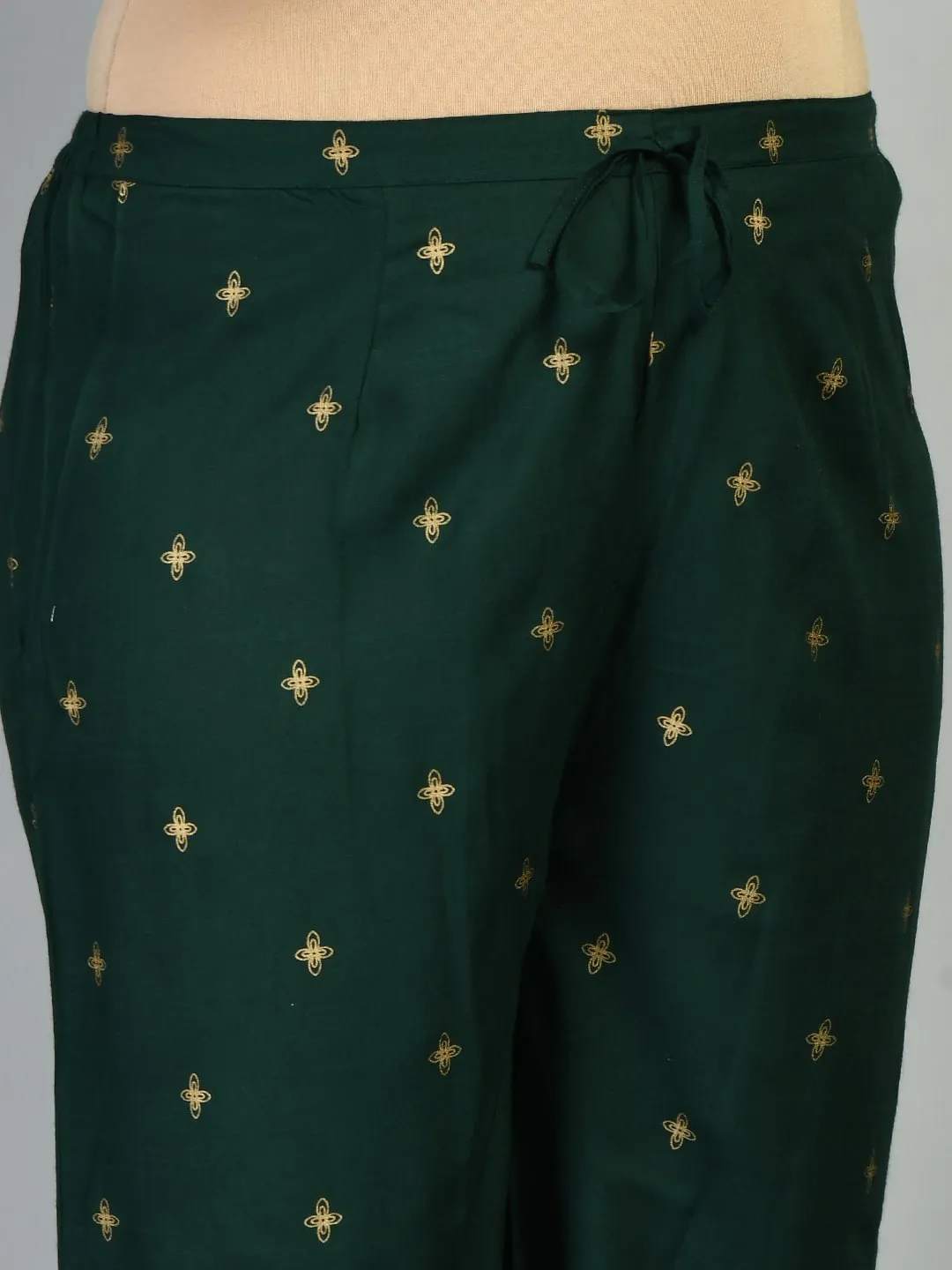 Plus Size Collared Bottle Green Kurta Palazzo Set