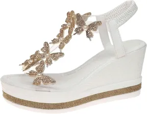 Sandals for Women 2025 Butterfly Rhinestone Wedge Sandals Summer Fashion Trendy Shoes Wide Width Platform Shoe