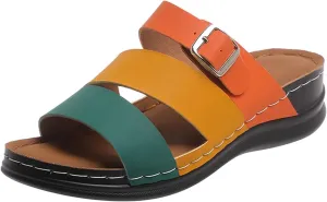 Sandals for Women Slip on Buckle Wedge Sandals Two Strap Casual Summer Slide Slippers Beach Walking Shoes2