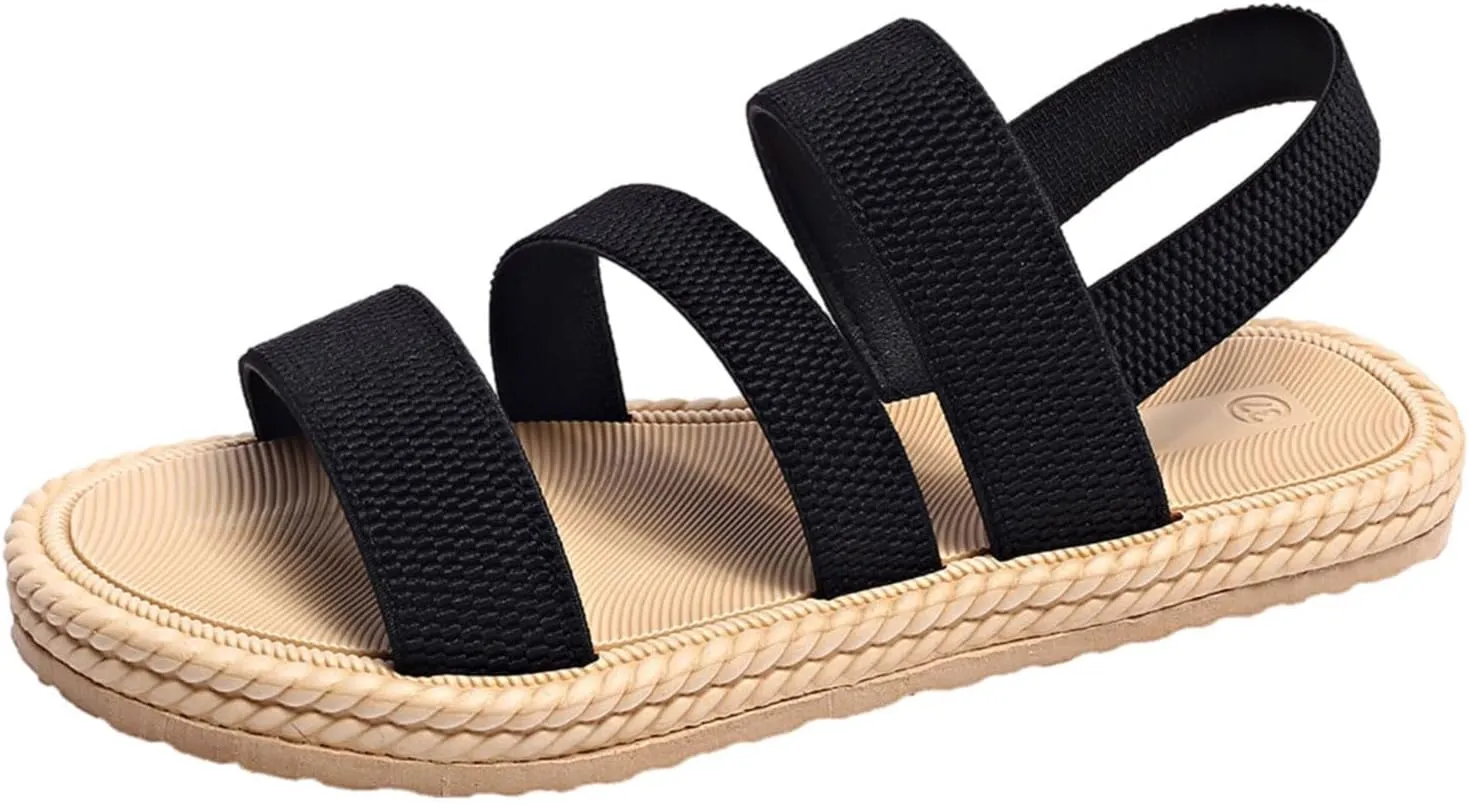 Sandals Women Cross Strap Flat Sandals Open Toe Orthotic Sandal Elastic Ankle Strap Shoes Comfy Low Wedge Sandal