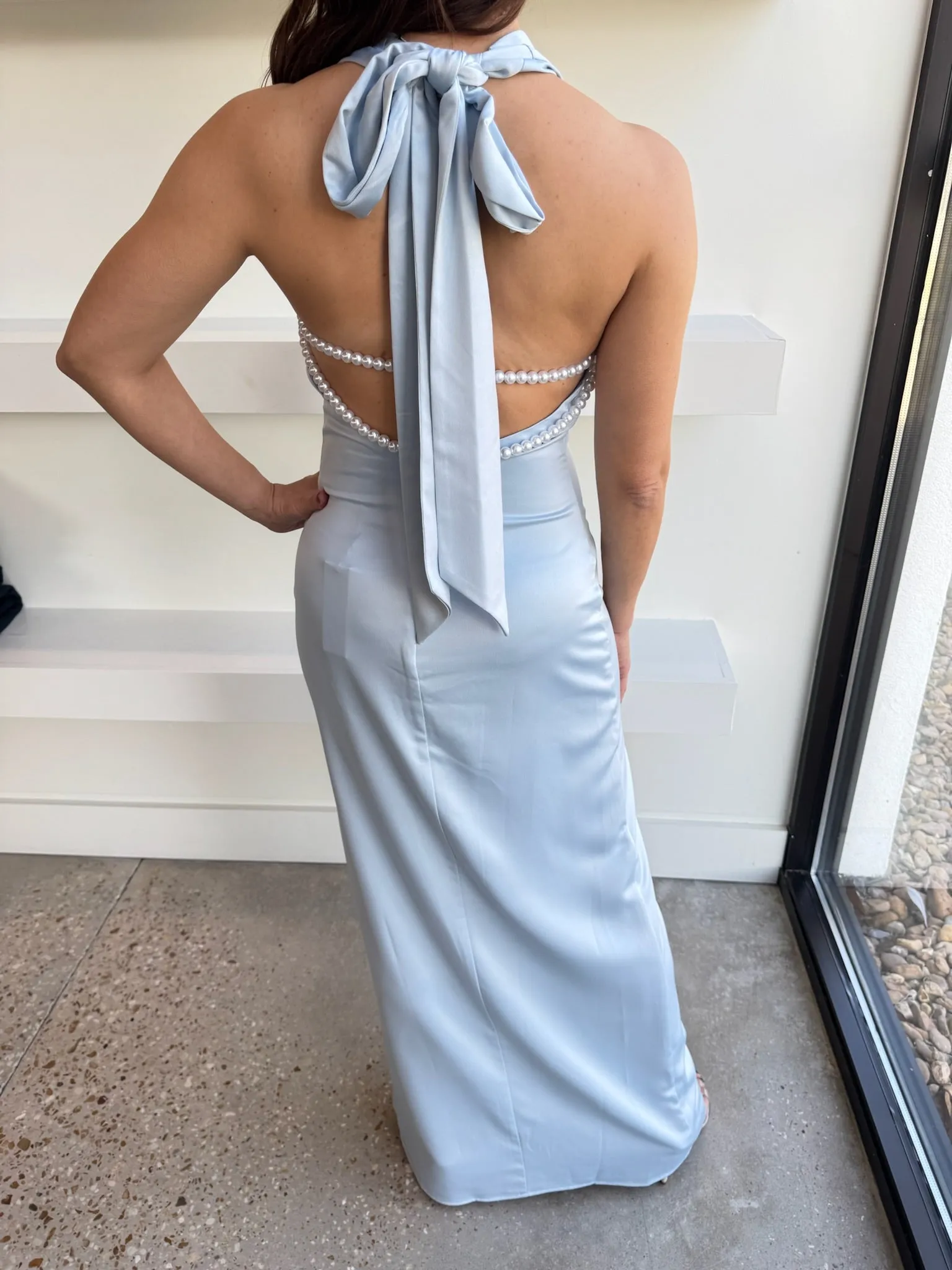 Sky Blue Daley Halter Neck Gown