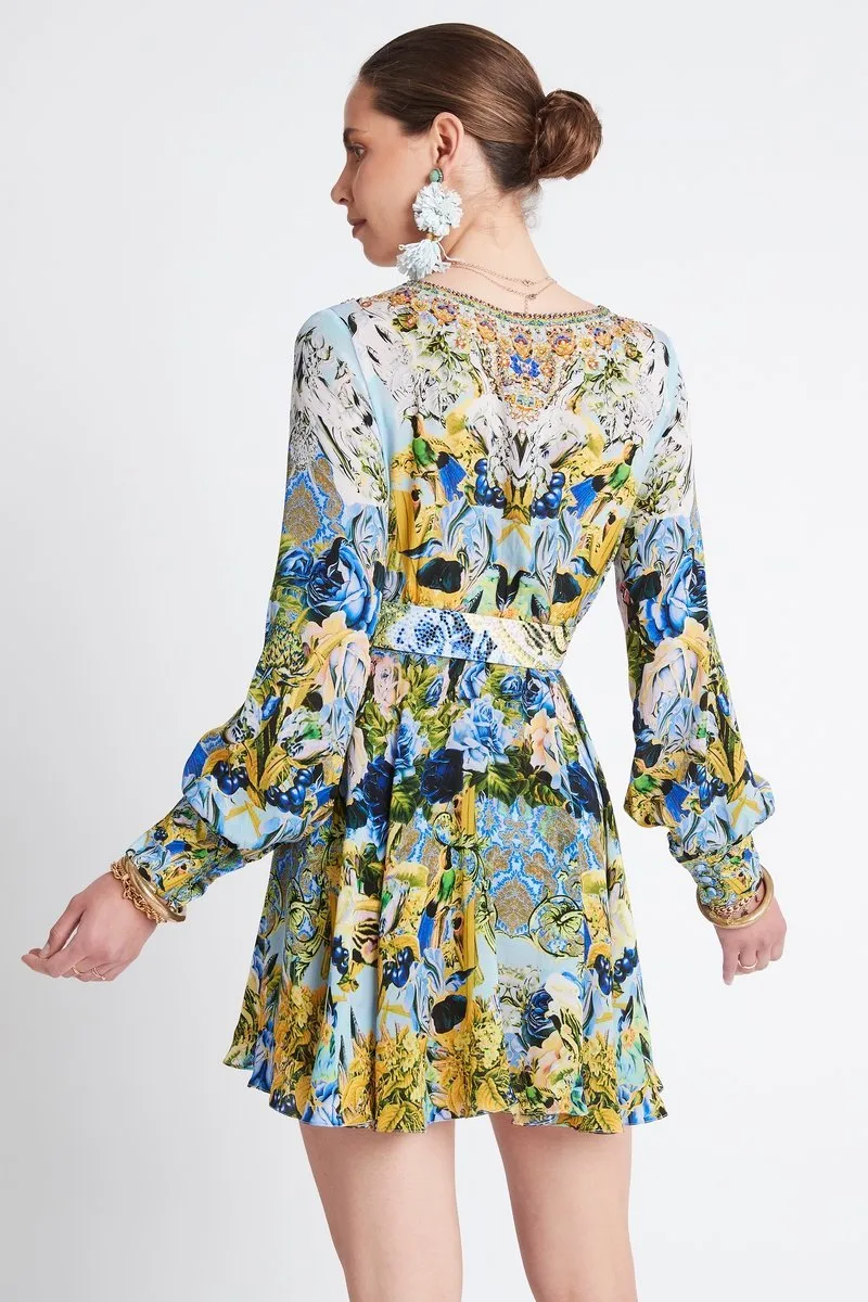 SUMMER BLUES SHORT DRESS W SLEEVES