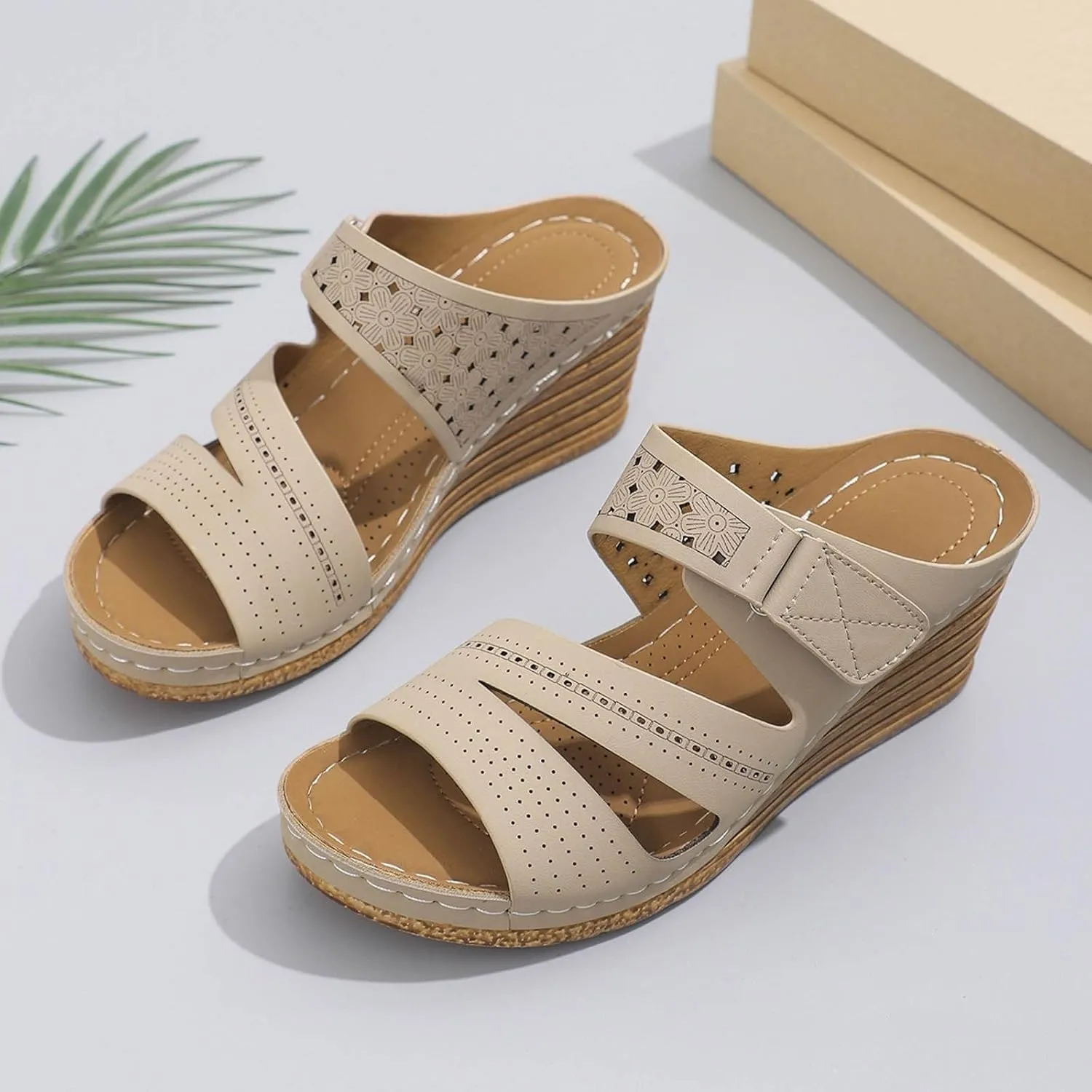 Summer Sandals for Women 2025 New Dressy Platform Wedge Sandals Womens Fashion Wedges Mid Heels Open Toe Espadrilles Slip on Shoes for Beach Vacation Party