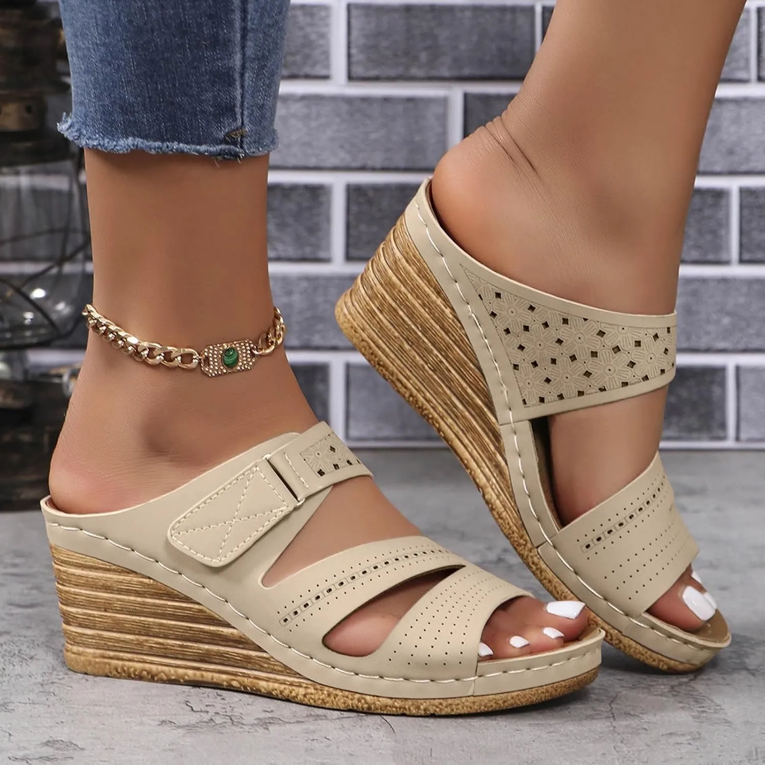 Summer Sandals for Women 2025 New Dressy Platform Wedge Sandals Womens Fashion Wedges Mid Heels Open Toe Espadrilles Slip on Shoes for Beach Vacation Party