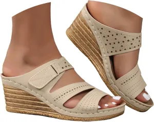 Summer Sandals for Women 2025 New Dressy Platform Wedge Sandals Womens Fashion Wedges Mid Heels Open Toe Espadrilles Slip on Shoes for Beach Vacation Party