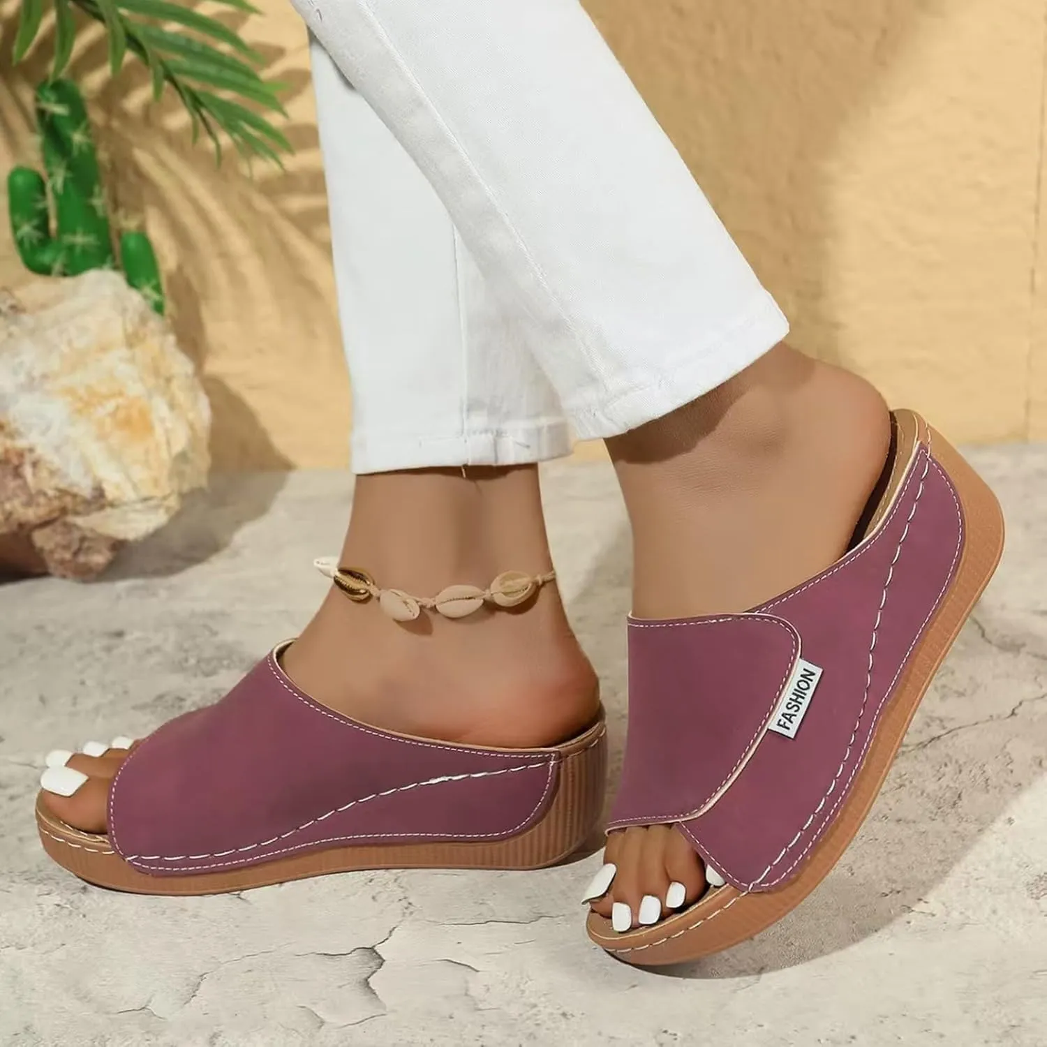 Summer Sandals For Womens 2025 Trendy Casual Beach Vacation Shoes Comfortable Arsh Support Wedge Sandal For Woman