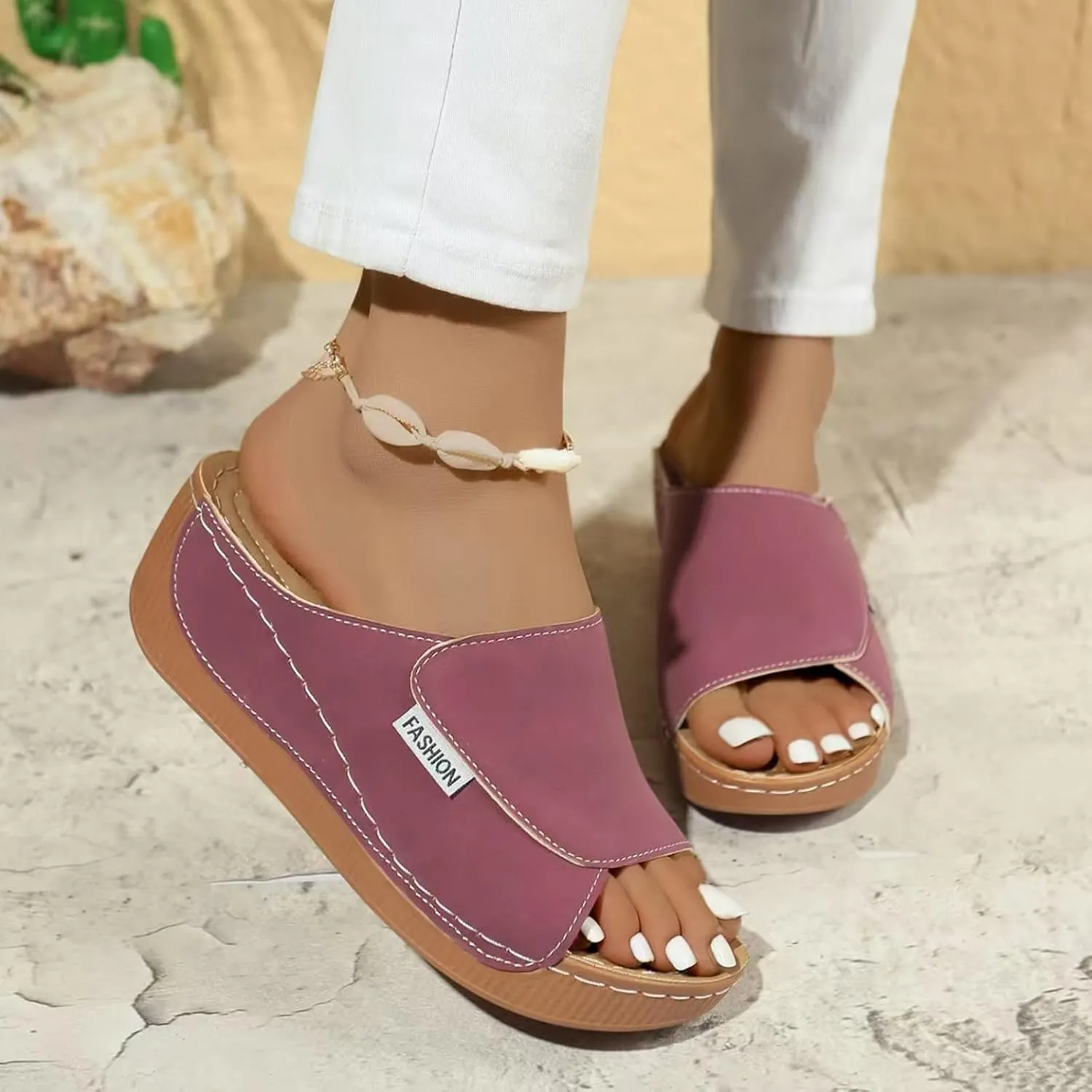 Summer Sandals For Womens 2025 Trendy Casual Beach Vacation Shoes Comfortable Arsh Support Wedge Sandal For Woman