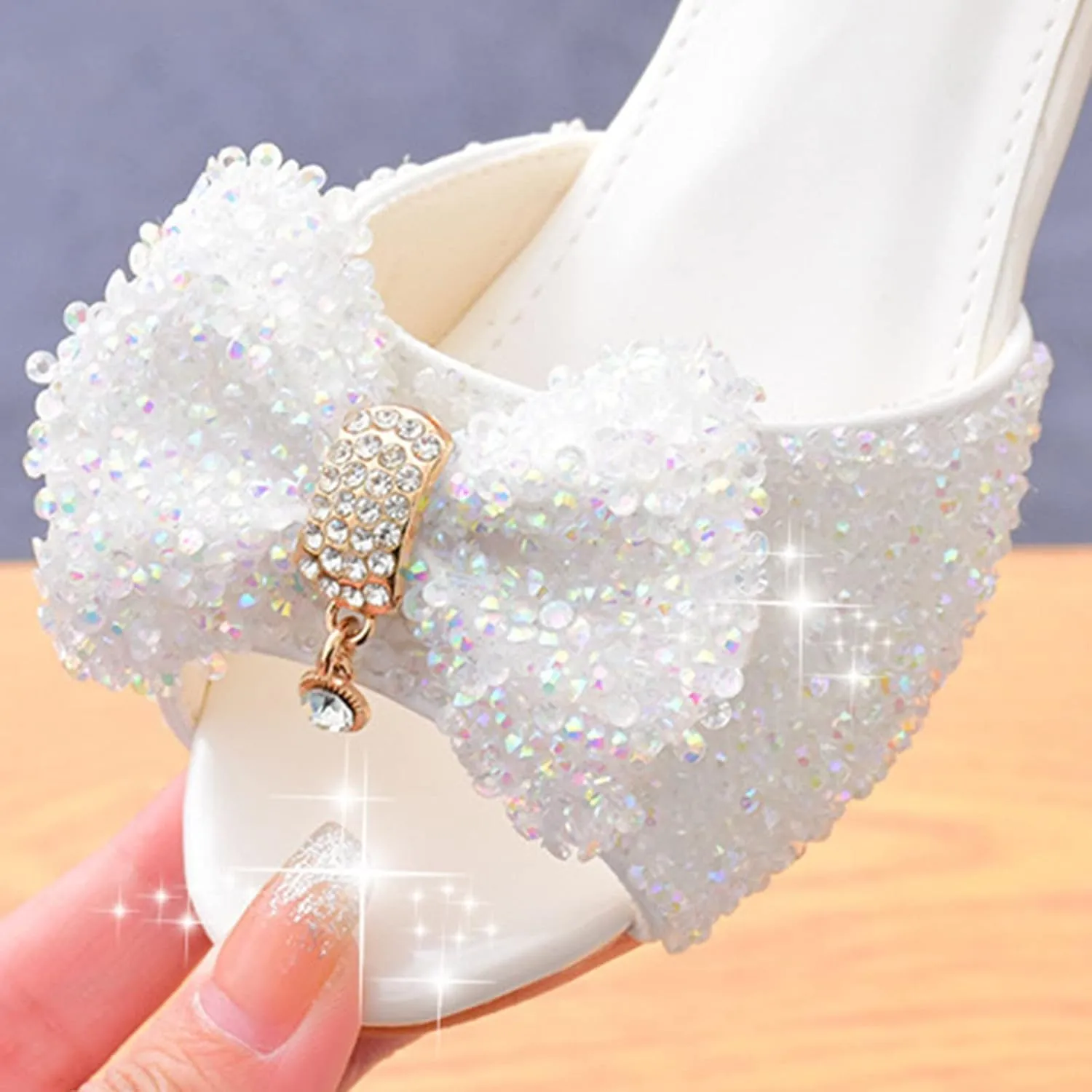 Summer Soft Bottom Breathable Non Slip High Heel Rhinestone Bow Kids Fashion Summer Shoes for Girls Size 2