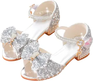 Summer Soft Bottom Breathable Non Slip High Heel Rhinestone Bow Kids Fashion Summer Shoes for Girls Size 2