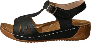 T-Strap Wedge Sandals for Women Dressy Comfort Arch Support Walking Shoes Summer Open Toe Buckle Beach Sandals 2025