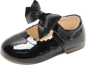 Toddler Girls Leather Mary Jane Shoes with Bow Strap Sole Rubber Ankle Closed Toe Sandals Loafers Lightweight Comfy
