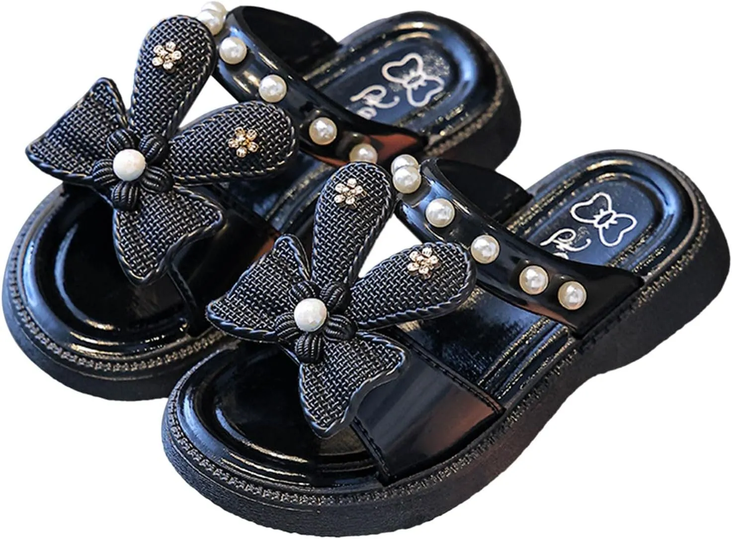 Toddler Girls Sandals Bow Pearl Rubber Sole Summer Shoes Baby Kids Wide Non Slip Pool Slipper Sandals Lightweight Comfy