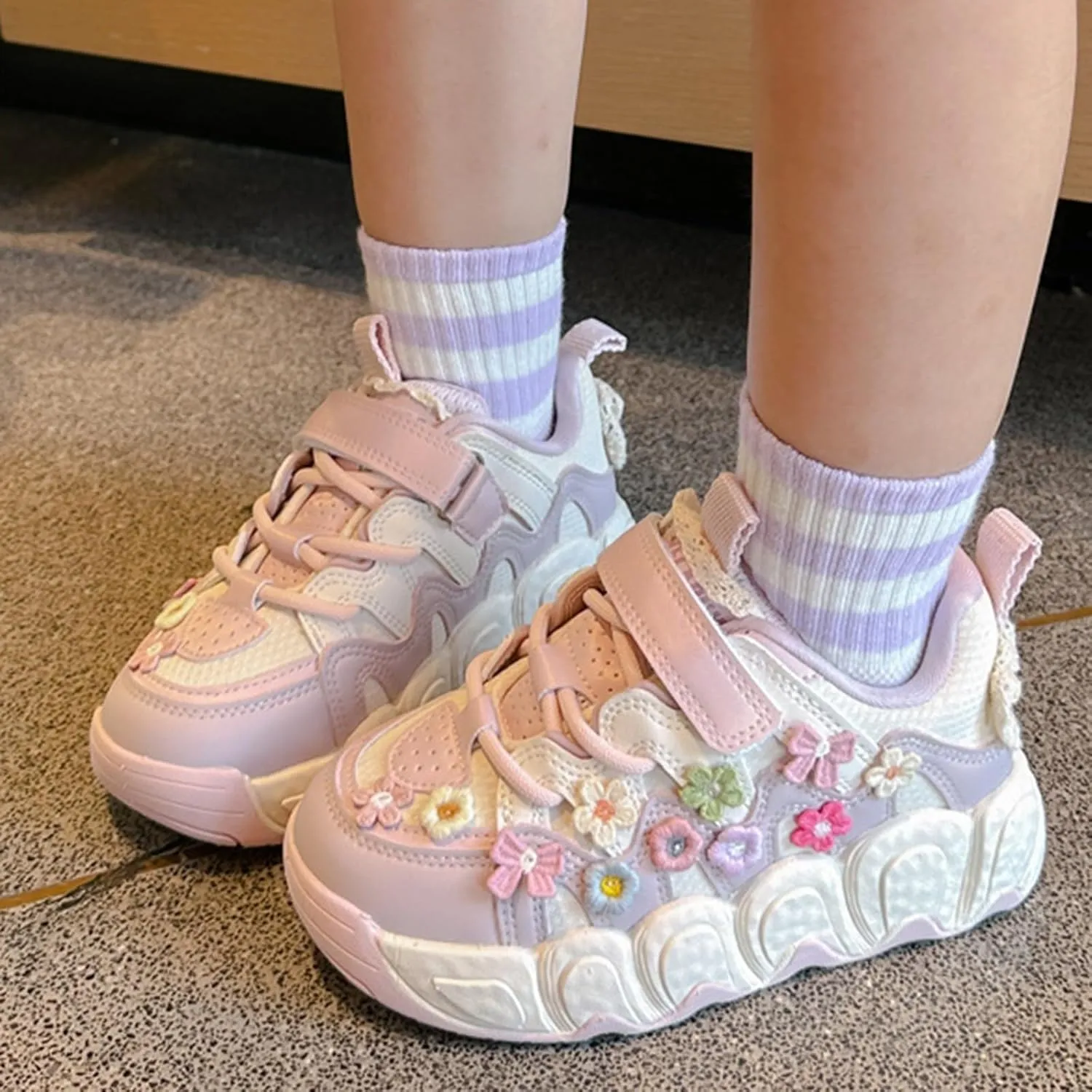 Toddler Kids Flower Running Sneakers Thick Soft Sole Non-Slip Lightweight Breathable Comfy Casual Size 5 Girls Shoes