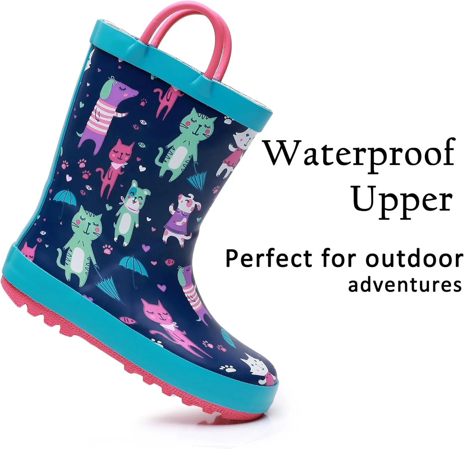Toddler Rain Boots for Boys and Girls Waterproof Rubber Kids Rain Boots with Easy on Handles All-season