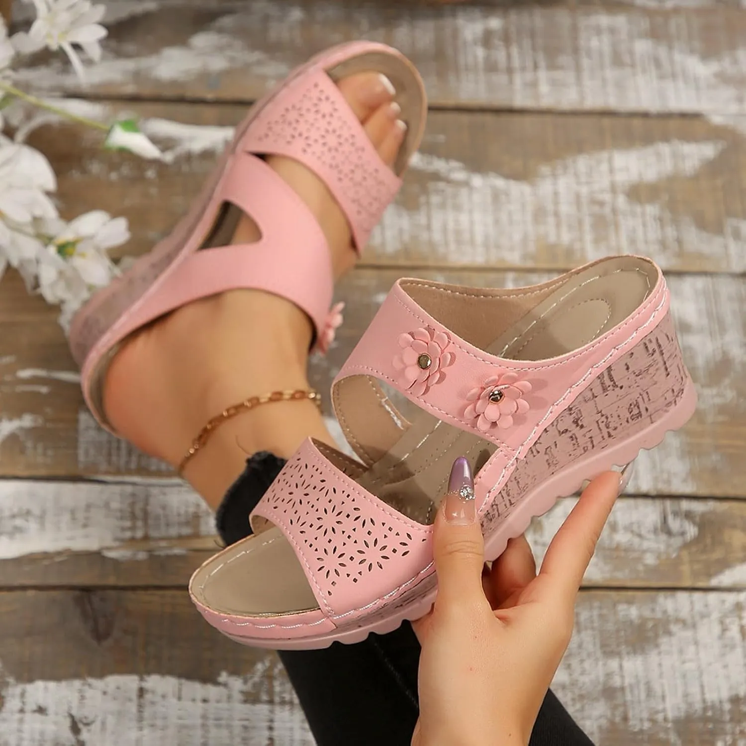 Wedge Sandals for Women Dressy Arch Support Comfortable Walking Shoes Low Heel Summer Casual Slip On Platform Sandals