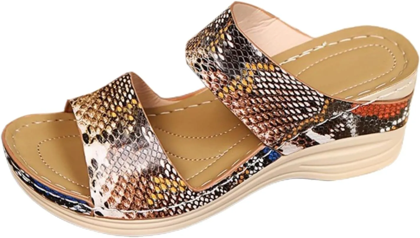 Wedge Sandals Women Slip On Summer Low Wedge Slippers Orthopedic Open Toe Beach Sandals Vintage Soft Cushion Casual Shoes for Summer and Daily Wear