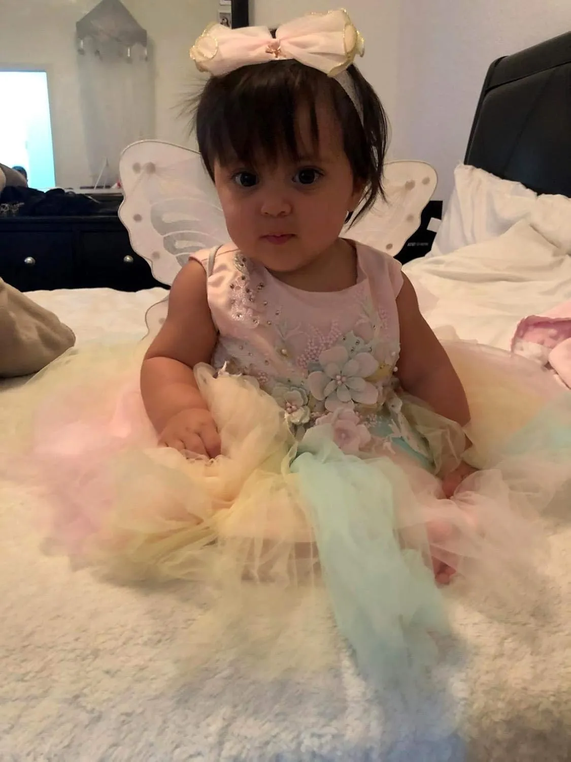 Weileenice Baby Girls Wedding Dress Rainbow Tulle 3D Embroidery Princess Tutu Dresses