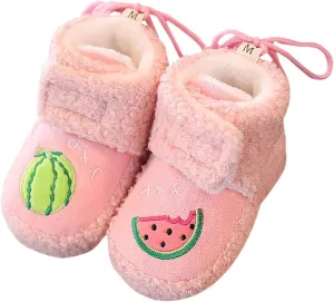 Winter Warm Baby First Walking Boots Cute Fruit Pattern Soft Sole Comfy Anti Slip Shoes Lightweight Breathable