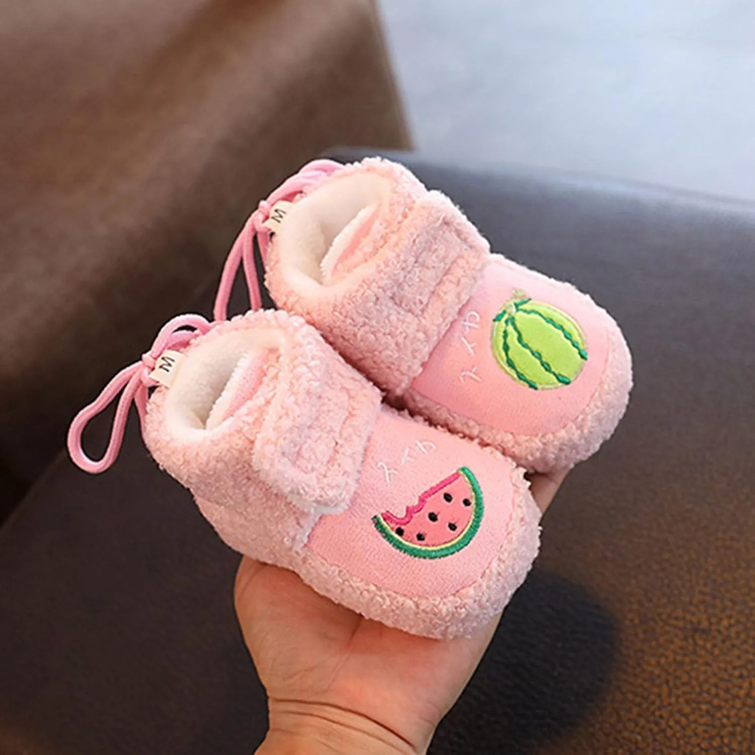 Winter Warm Baby First Walking Boots Cute Fruit Pattern Soft Sole Comfy Anti Slip Shoes Lightweight Breathable